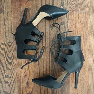 Black Lace Up Pointed Heels